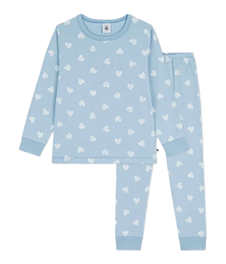 Pyjama A0FYD Bleu Cœurs Blancs