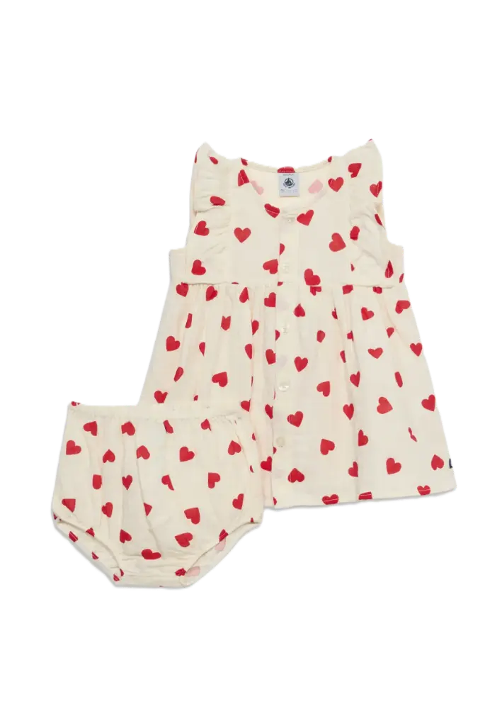 Robe SM A0F18 Crème Coeurs Rouges