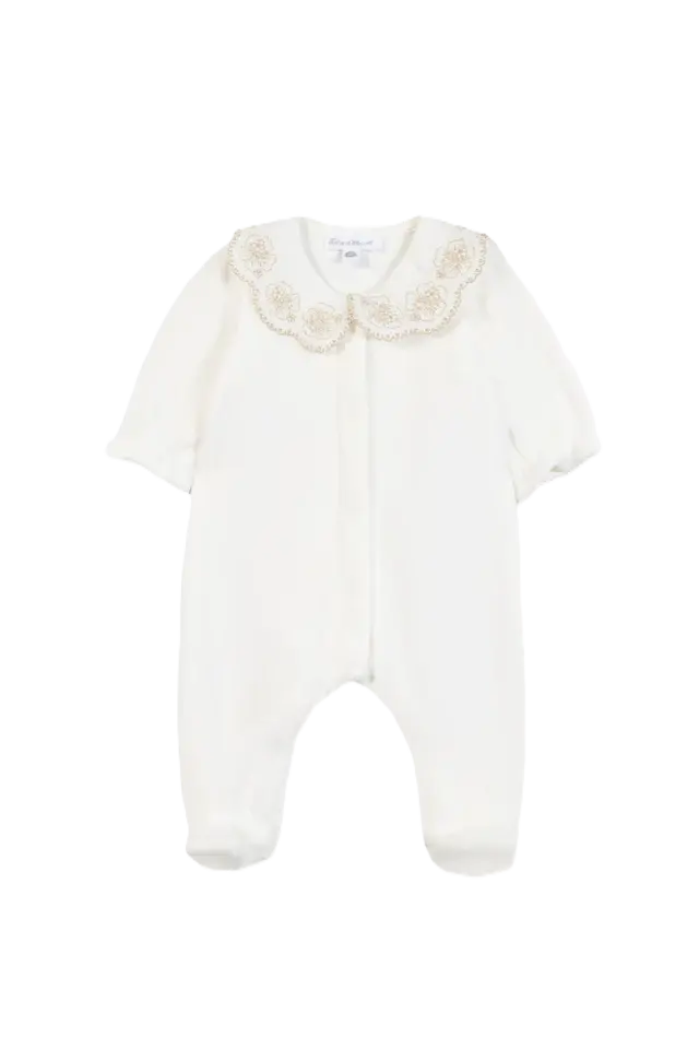 Pyjama Ecru Velours Col Claudine