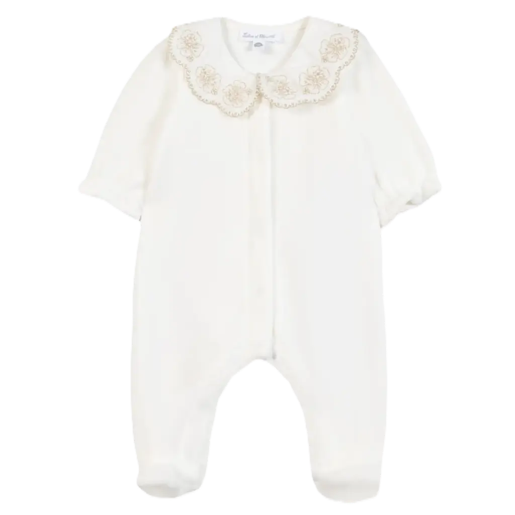 Pyjama Ecru Velours Col Claudine