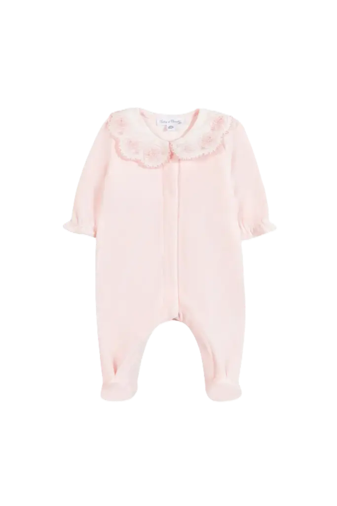 Pyjama Rose Pâle Velour Col Claudine