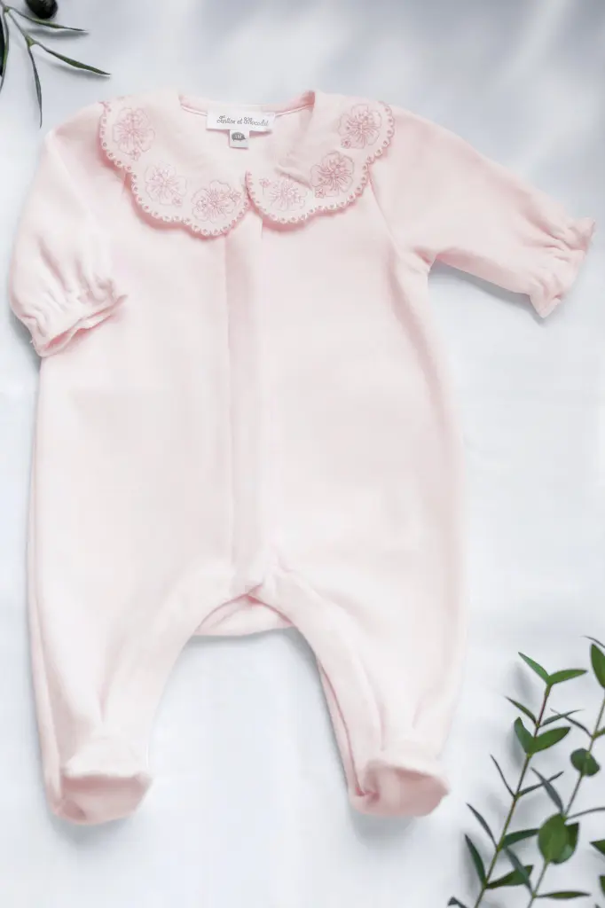 Pyjama Rose Pâle Velours Col Claudine