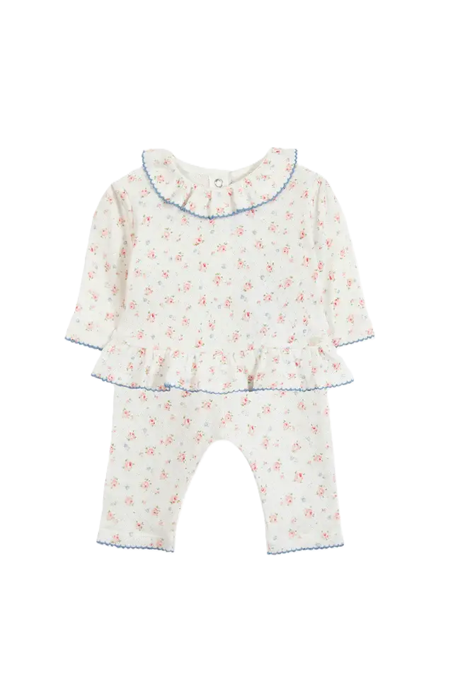 Ensemble Long Ecru Fleuri