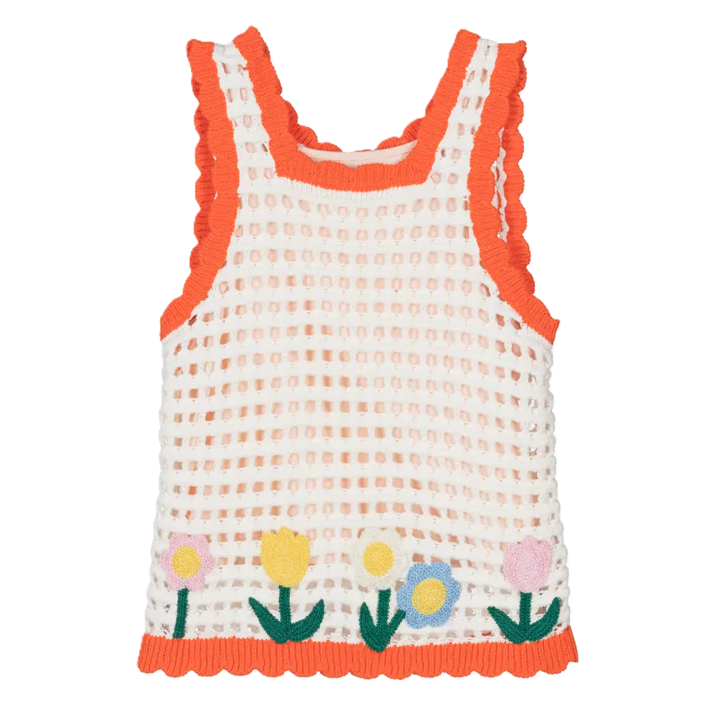 Top Crochet Blanc/Orange