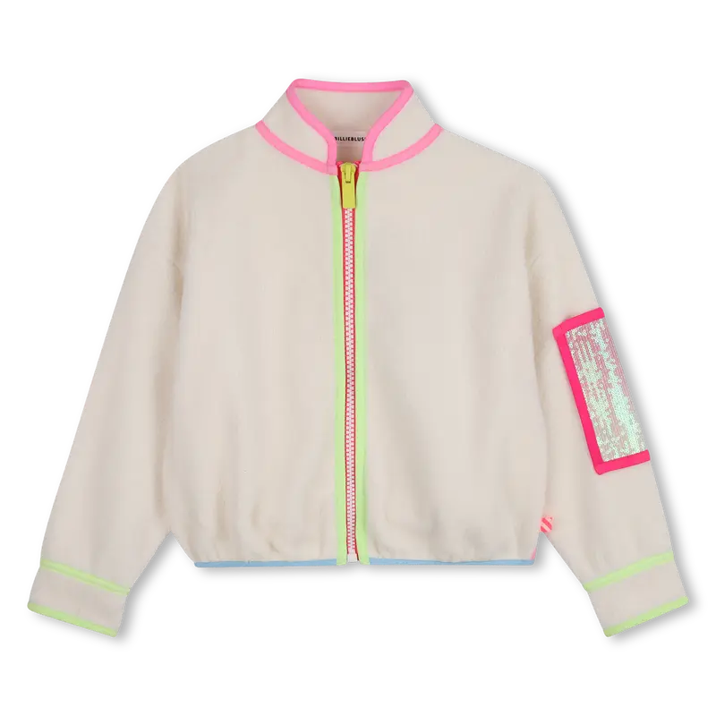 Cardigan Tissus Peluche Ecru/Fluo Stone