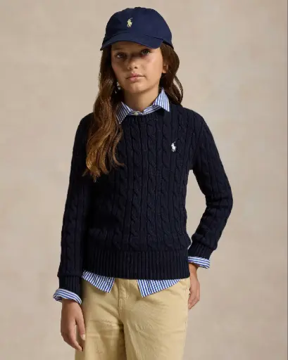 Pull Cable Knit Cotton Navy