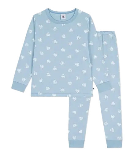 Pyjama A0FYD Bleu Cœurs Blancs