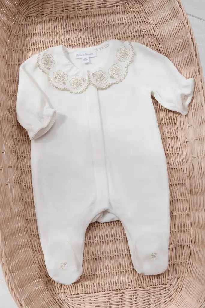 Pyjama Ecru Velours Col Claudine