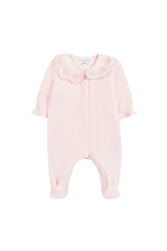 Pyjama Rose Pâle Velour Col Claudine