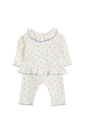 Ensemble Long Ecru Fleuri